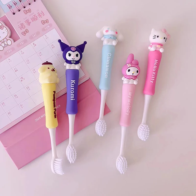 Sanrio Toothbrush Kawaii Cartoon Cinnamoroll Kuromi Kids Household Tooth Brush Sets Soft Toothbrushes Dental Oral Care