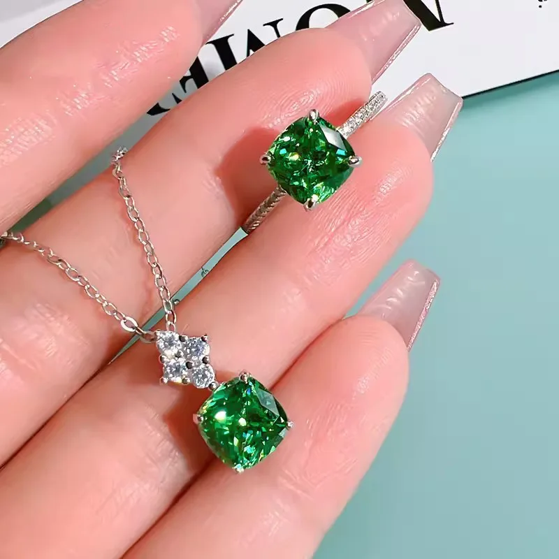 Exquisite Green and White Cubic Zirconia Evening Party Dress Necklaces Rings Jewelry Sets For Women Trendy Bridal Accessories