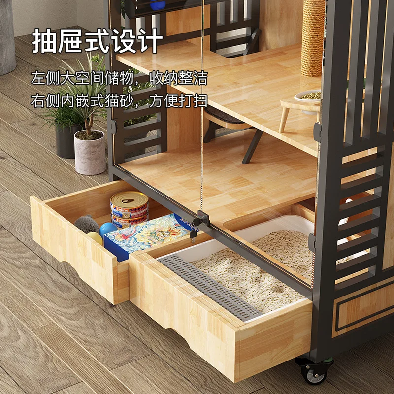Luxury Large Cat Cage Solid Wood Luxury Home Villa