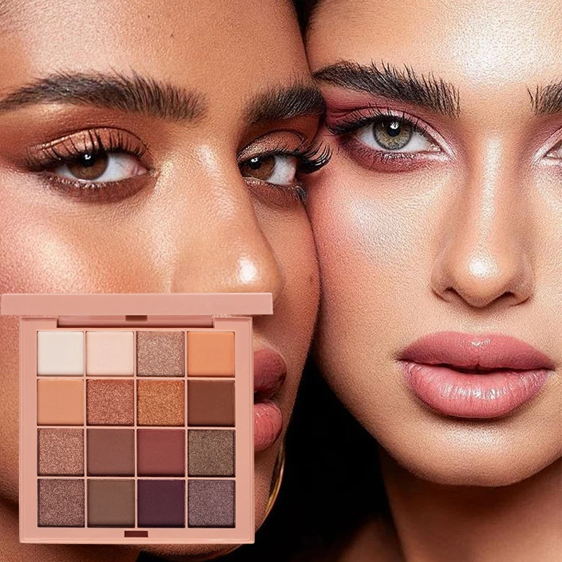 16色アイシャドウパレット、ニュートラルグレーとブラウンのアースカラー、コーヒーとチョコレートスタイル、多機能メイクアップを実現