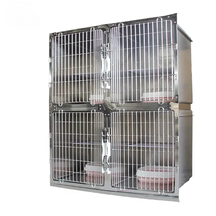 Luxury 4 Bed Foldable Breathable 304 Stainless Steel Dog Cat and Rabbit Cage, Wood Plastic - Simple Style Pet