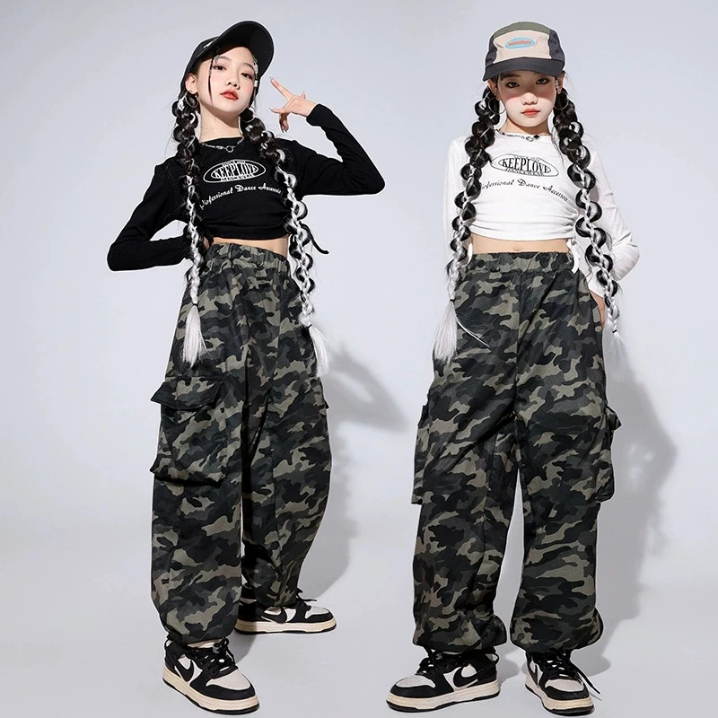 Korean Style Kids Hip Hop Dance Outfit Loose T-Shirt & Pants Set Boys Girls Street Dance Costume Breathable Performance 2pcs Set