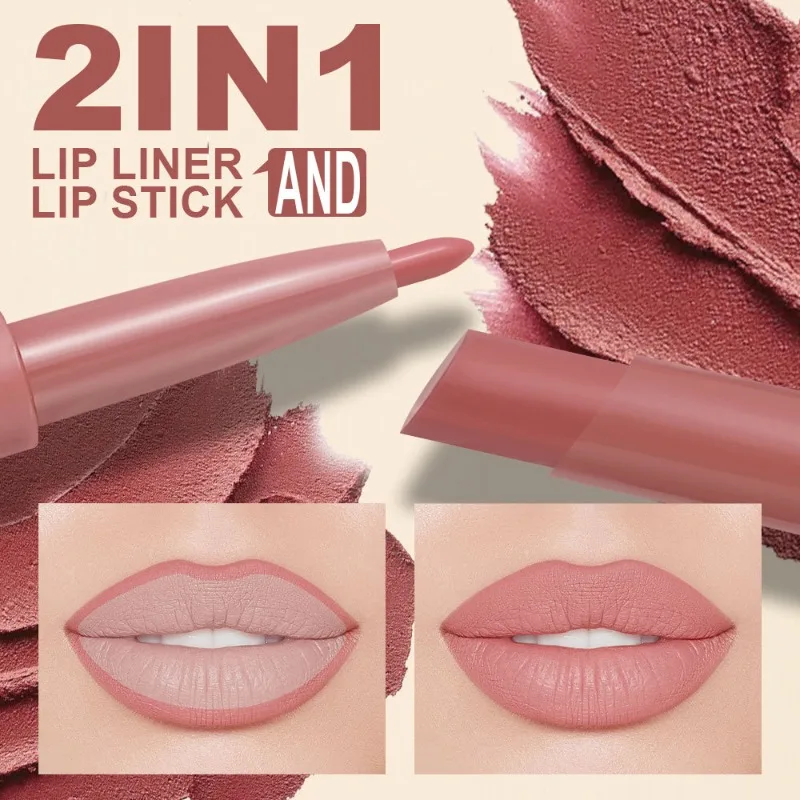 2 in 1 Lip Liner and Lipstick Pen Easy To Color Waterproof Long Lasting Red Nude Matte Lip Liner for Daily Outline Stick Makeup