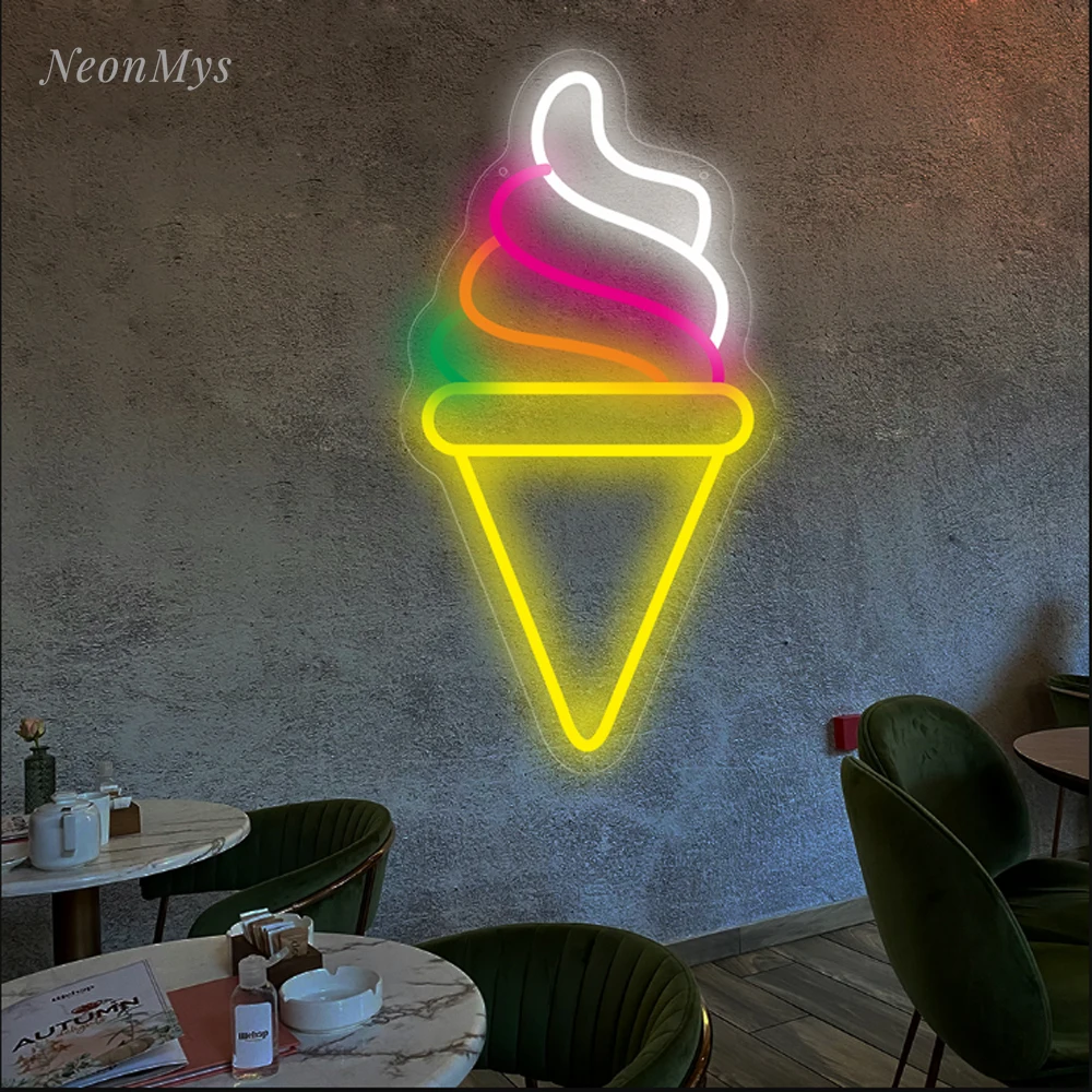 

Ice Cream Neon Sign Dessert Dining Cars Party Kitchen Shop Wall Hang Color Mix Wall Lamp Creative Logo Sign Food LED Neon Light