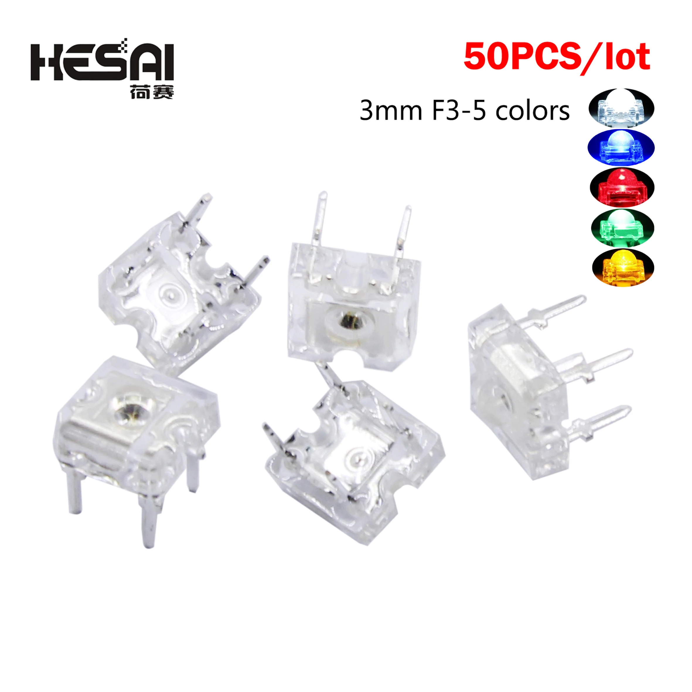 50 SZTUK/lot 3mm F3 Piranha LED Biały Czerwony Zielony Niebieski Żółty 3mm LED Dome Led Lamp Szerokokątny Super Jasne Diody LED 4-Pin Diody Żarówka