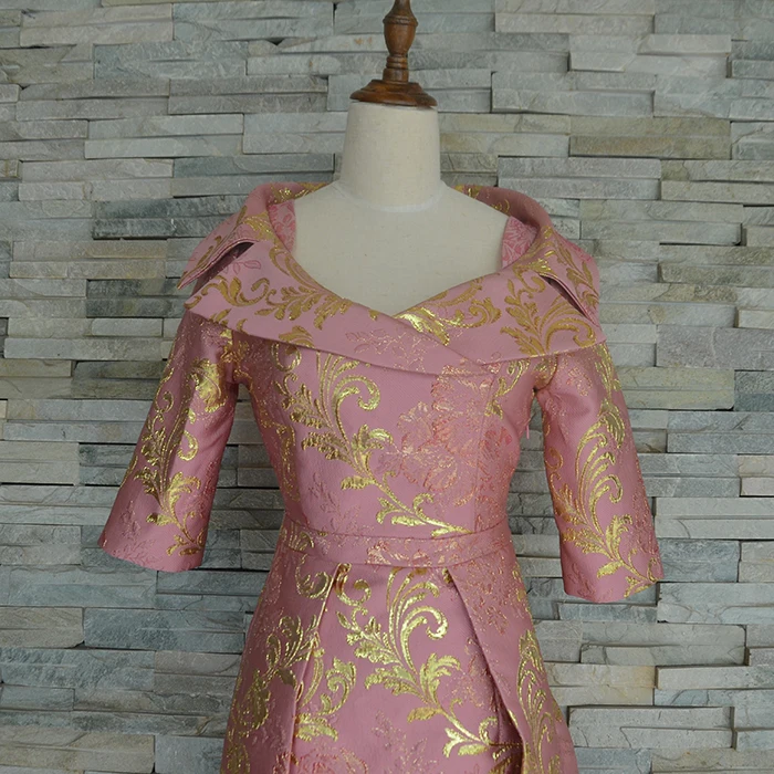 Vestido de brocado hecho a medida, vestido de novia, traje de novia, cuello abierto ancho, tejido
