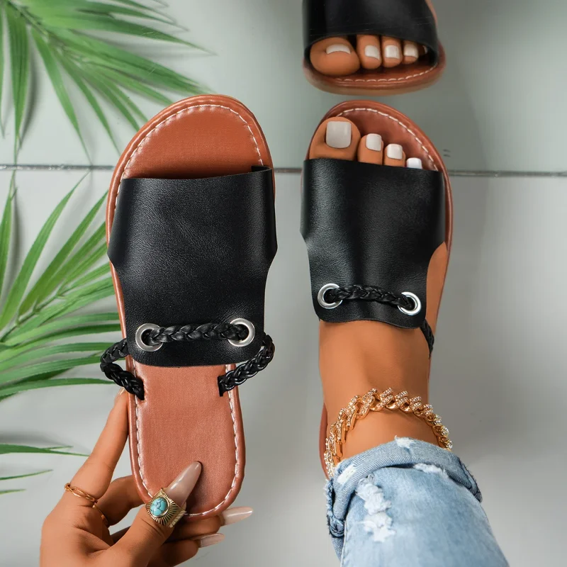 

2023 летняя новая верхняя одежда, женские большие тапочки, модные однотонные пикантные универсальные удобные женские туфли с открытым носком