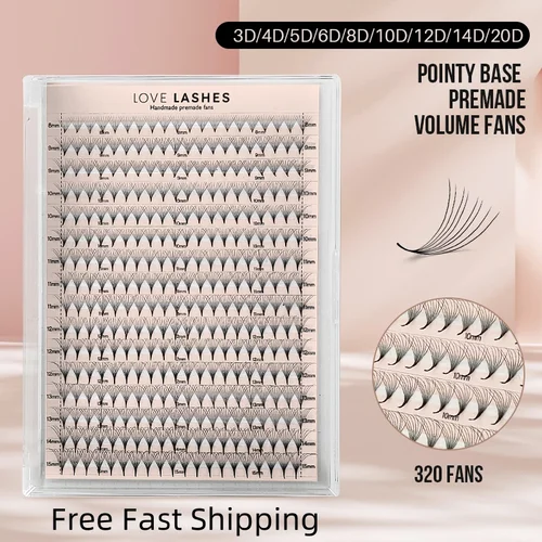 360/640 ventiladores de volumen prefabricados 16 filas Cils ramo Prefaits Promade Lash Fans Base puntiaguda fina extensiones de pestañas prefabricadas 3D-20D