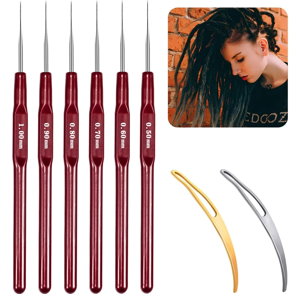 

8PC Crochet Hook Hair Tool,6 Needle Hooks Dreadlock Kit for Braid Dreadlocks With 2 Hair Locking Tools,for Wig braid Braid Craft