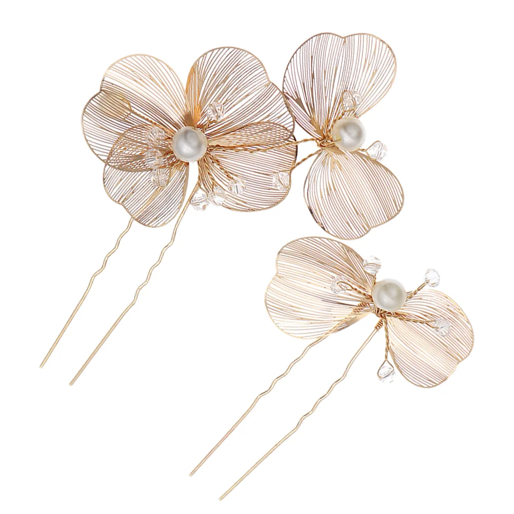 2 Pcs Wedding Hairpin Bridesmaid Accessories Rhinestone Clip Hairpins Fork Jewelry Decorative Bridal Hollow Out