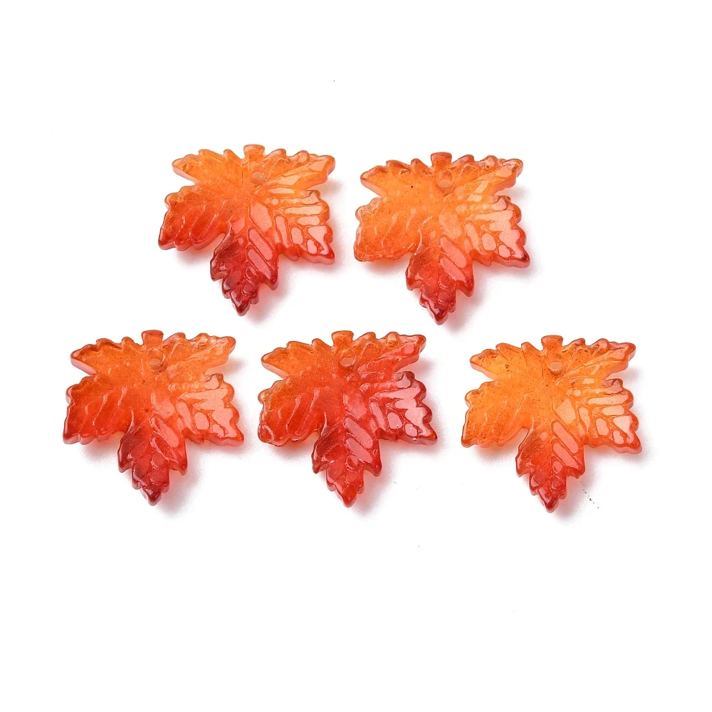 KitBeads 100pcs Gradient Maple Leaf Charms Two Tone Transparency Glass Orange Red Jewelry Decor for DIY Autumn Bracelet Necklace