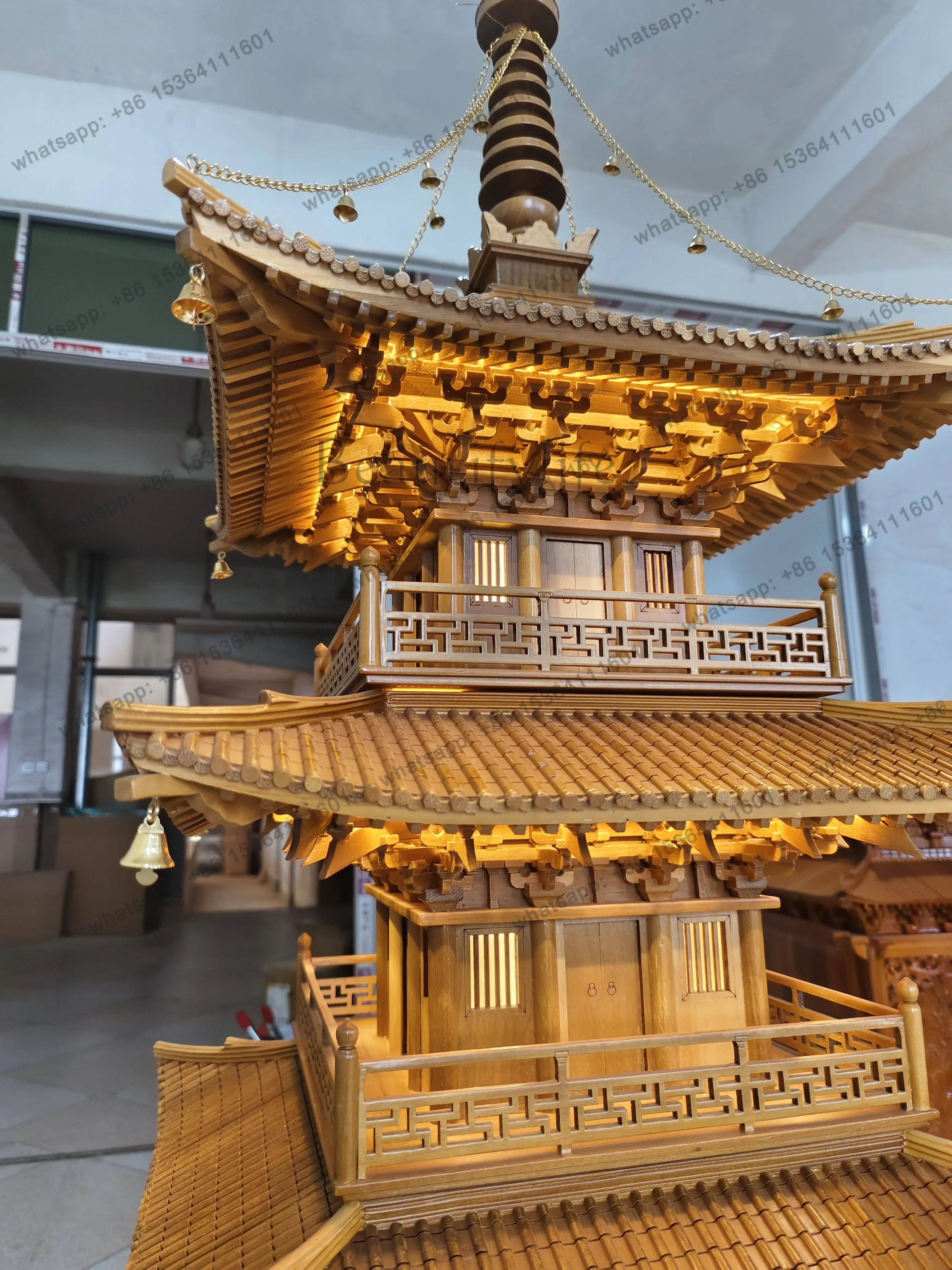 Ancient building five-story tower model golden silk teak Nianhua Bay Nianhua Tower handicraft ornament