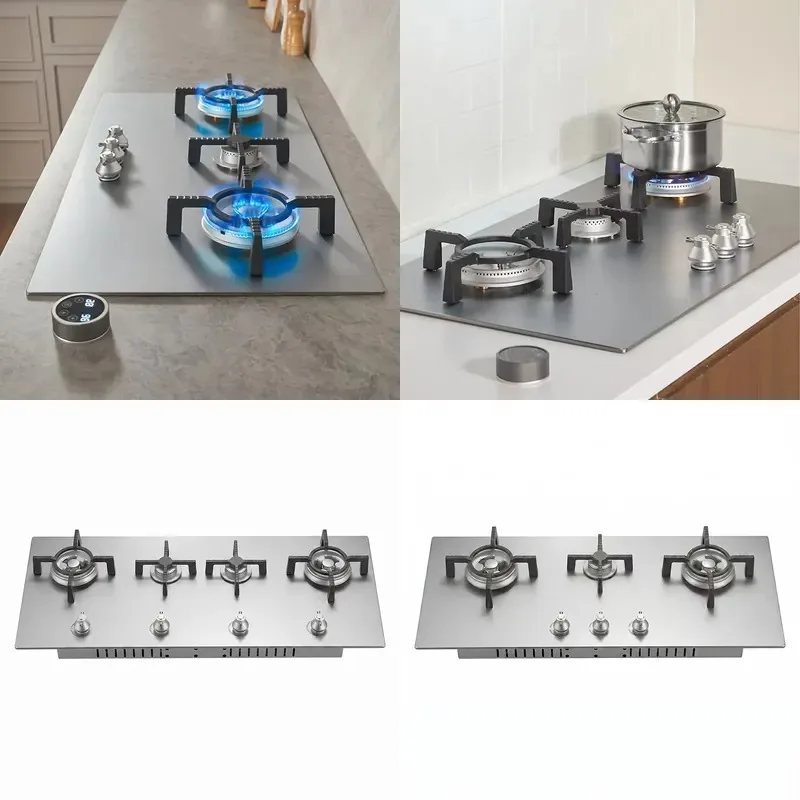 304 Stainless Steel Gas Stove with Timer Function 3 or 4 Burner High End Kitchen Cooktop for Household Use Export Quality