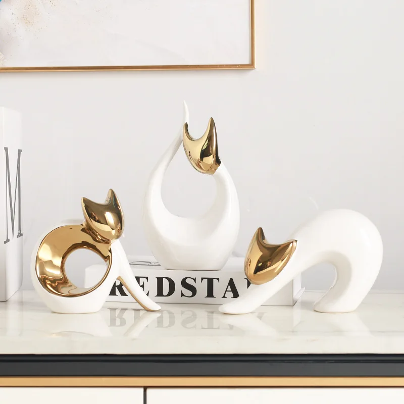 

1Pcs Artwork Ceramic Cat Statue White Animal Decoration Desktop Decoration Ceramic Cat Sculpture Room Aesthetic Decoration