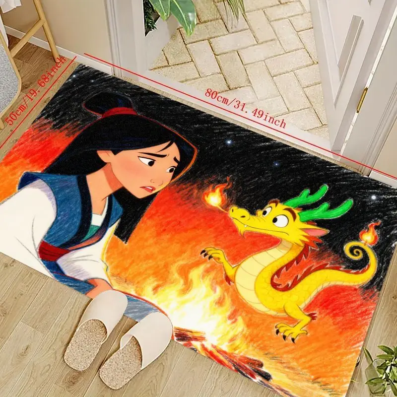

1 шт. Дисней Мулан Мушу Дракон мультфильм аниме персонажи напольный коврик, нескользящий мягкий коврик с фантазийной огненной сцены, 50x80 см (19,68