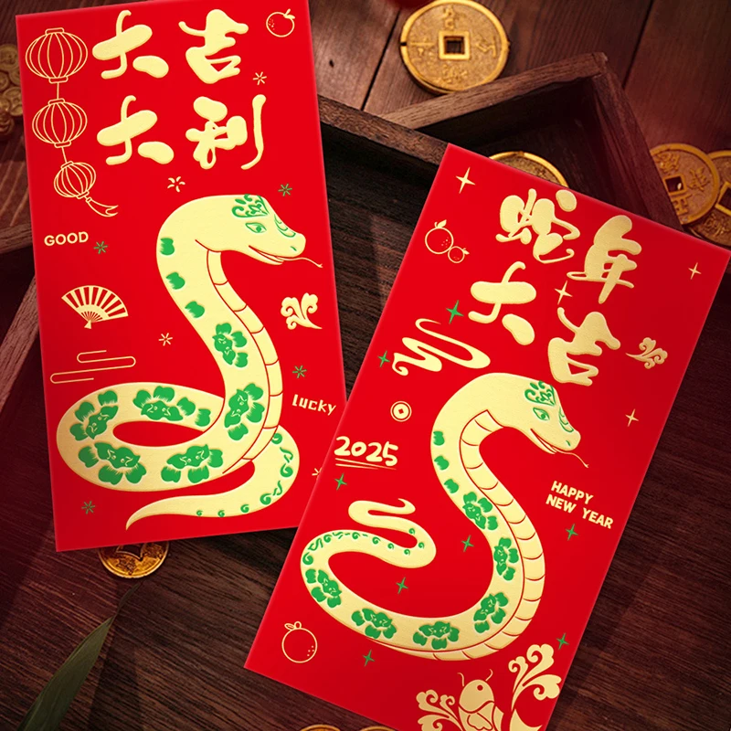 6 stks 2025 Jaar Van De Slang Cartoon Zodiac Nieuwjaar Rode Envelop Hongbao Voor Lucky Money Party Gift Geld inpakken Rood Pakket