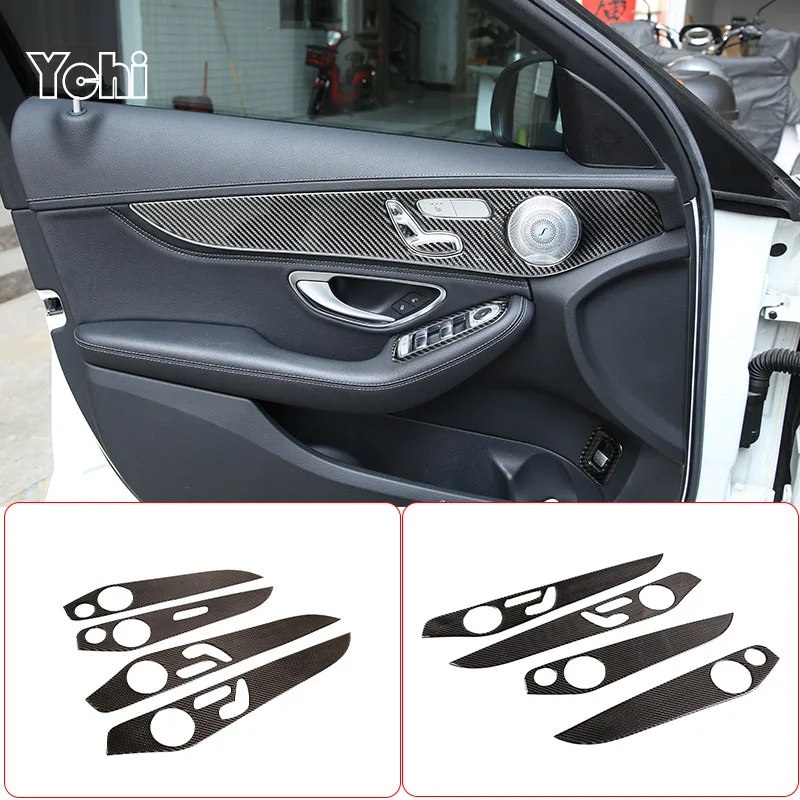 Soft Carbon Fiber For Mercedes Benz C GLC Class W205 2014-2020 Interior Door Decoration Panel Cover Trims Car Accessories