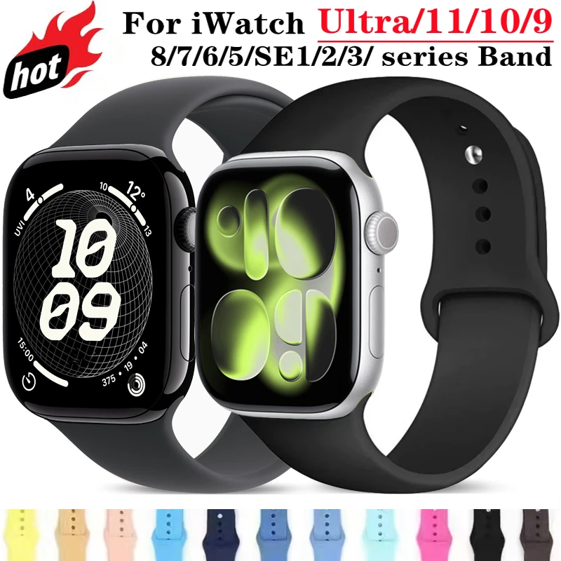 

Silicone Band For Apple Watch strap 44mm 45mm 40mm 41 38 42 46mm sport bracelet iwatch series 11 10 9 8 7 6 5 SE3 Ultra 2 3 49mm