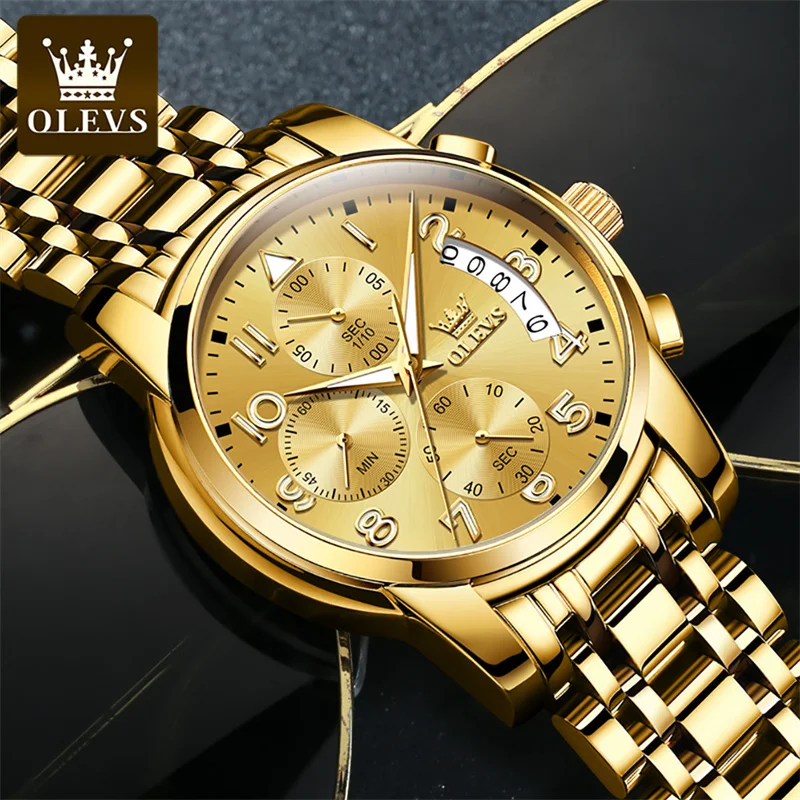 Relogio Masculino Sport Gold Watch Men OLEVS Mens Watches Top Brand Luxury Golden Quartz Stainless Steel Waterproof Wrist Watch