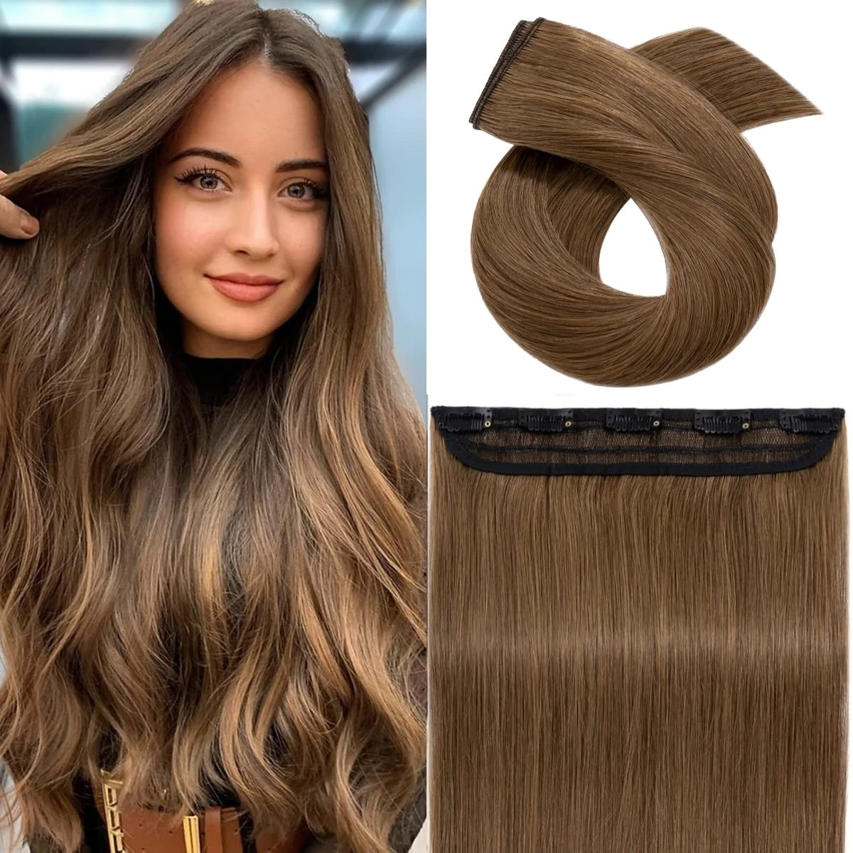 

Светло-коричневый # 6 костей, прямые заколки для наращивания волос, 100% настоящие человеческие волосы, 100 г/компл., цельный, 5 зажимов для наращивания человеческих волос