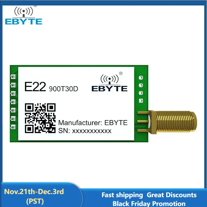 RF Chip LoRa Module E22-900T30D 868.125MHz UART Wireless Module 30dBm 10km Long Range Low Power Consumption DIP Package