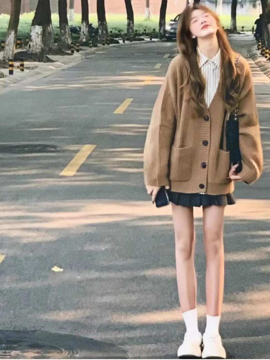 

Осенне-зимний вязаный джемпер цвета хаки, мягкий ленивый свободный длинный свек V-Ne, универсальный модный свитер, женская верхняя одежда