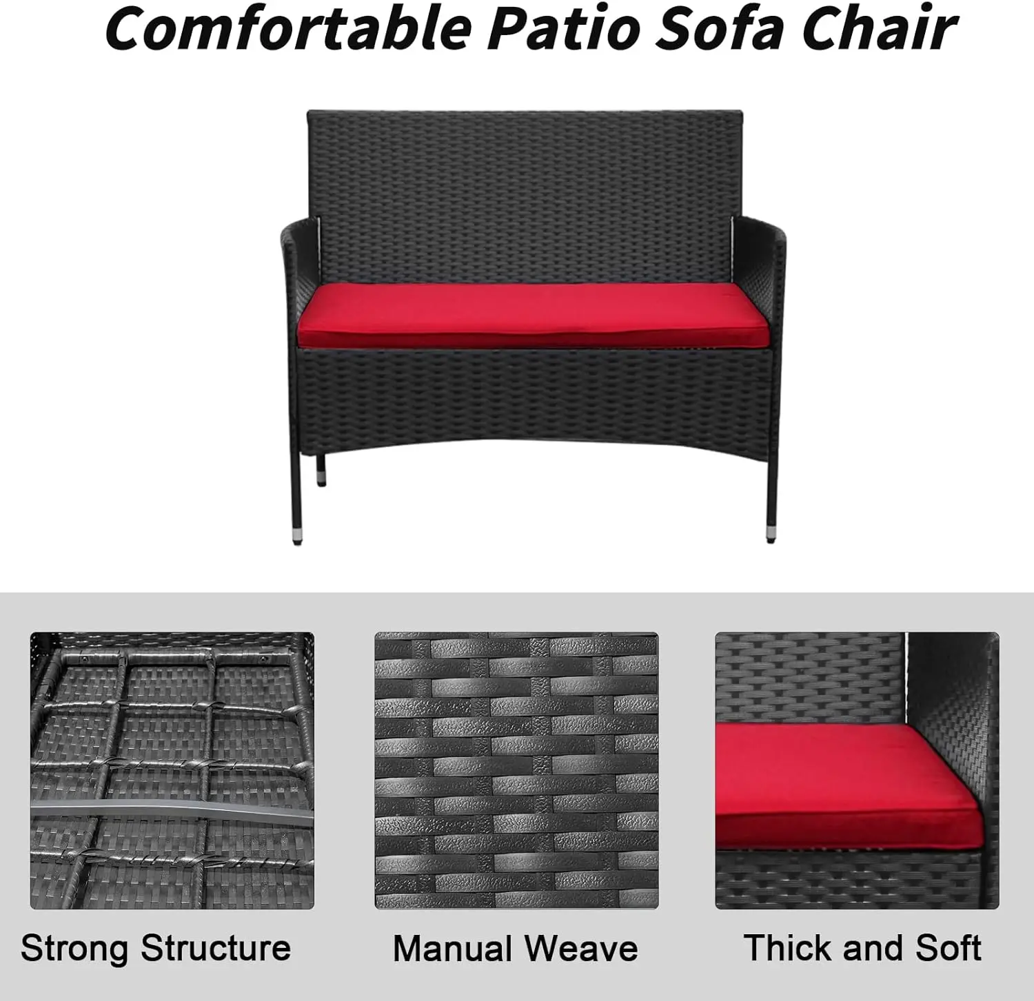 Stück 4 Stück Patio Rattan Sofa mit Kissen, Outdoor Korb möbel Gesprächs stuhl und Glas Couch tisch