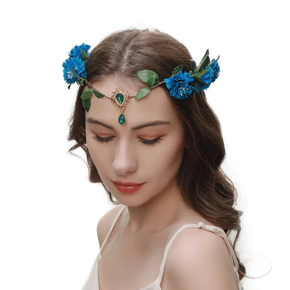 Handmade Leaf Flower Fairy Floral Headband Elf Headpiece Boho Tiara for Girls Princess Wedding Halloween Cosplay