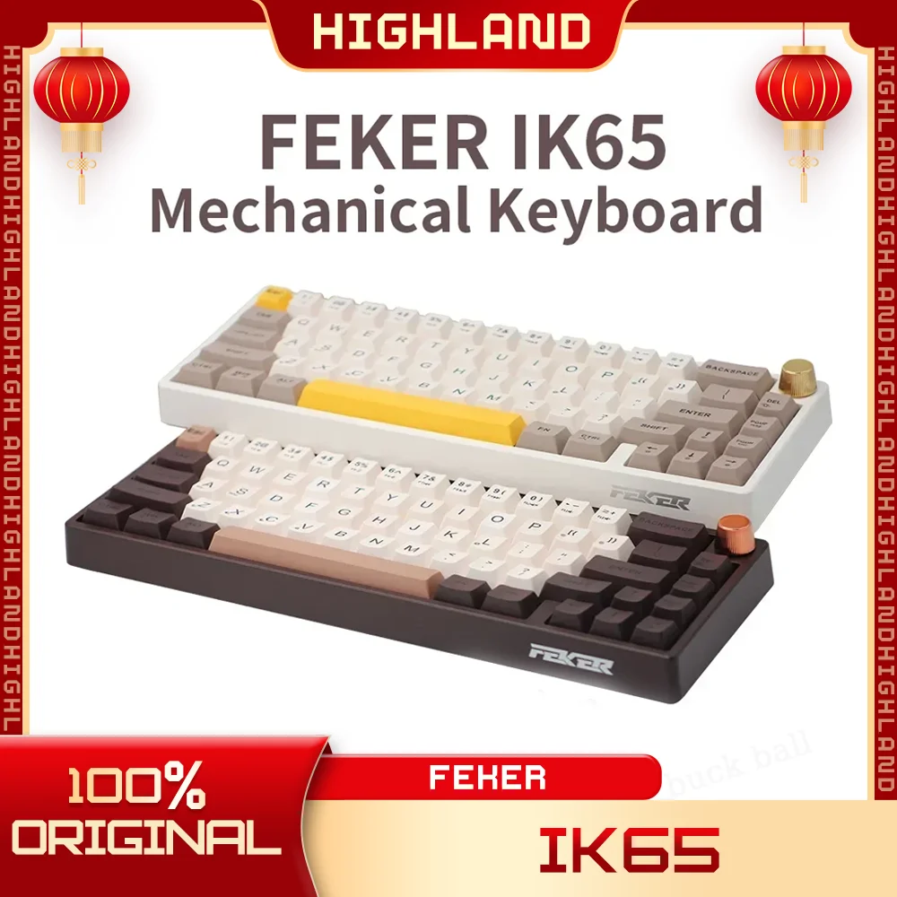 

FEKER IK65 3 Mode Mechanical Keyboard 2.4G Bluetooth Wireless Keyboards PBT 69 Keys Structure RGB Backlit Gaming Keyboards Gift