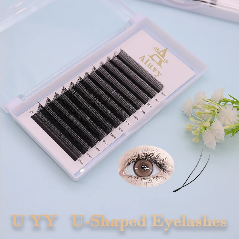 ALUVY U字型YYまつげエクステ ダブルレイヤーU YYミックスラッシュ 超ソフト平行プレメイドファンラッシュ C/Dカール メイクアップツール