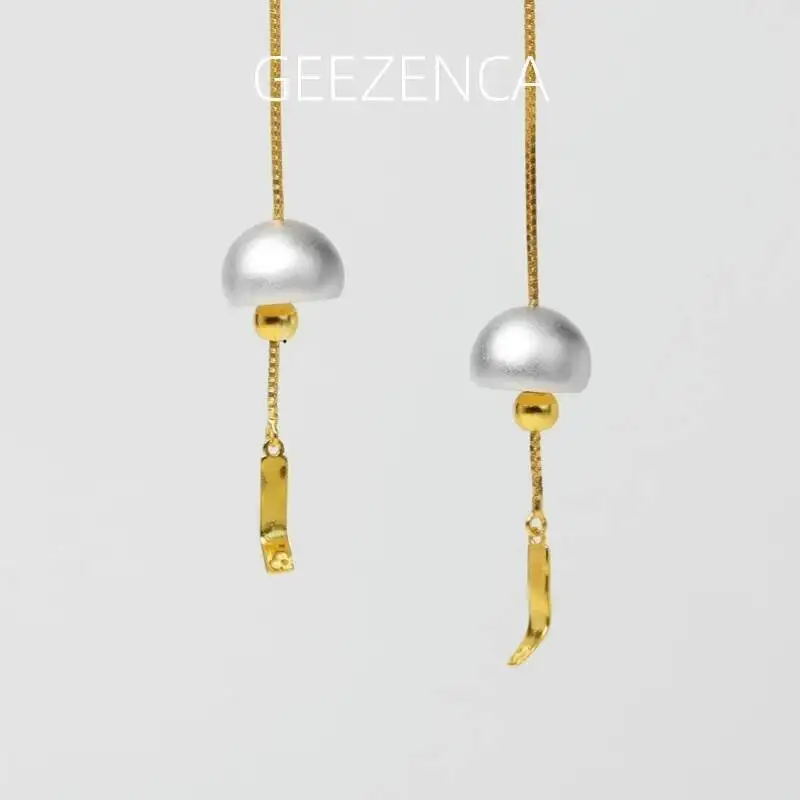 

GEEZENCA 925 Sterling Silver Two Tone Wind Chimes Shaped Dangle Earrings For Women Chic Unique Long Line Earring 2024 New Gift