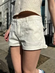 American Vintage White Denim Shorts Summer High Waist Pockets Straigth Short Jeans Woman Streetwear Fashion All-match Y2k Pant