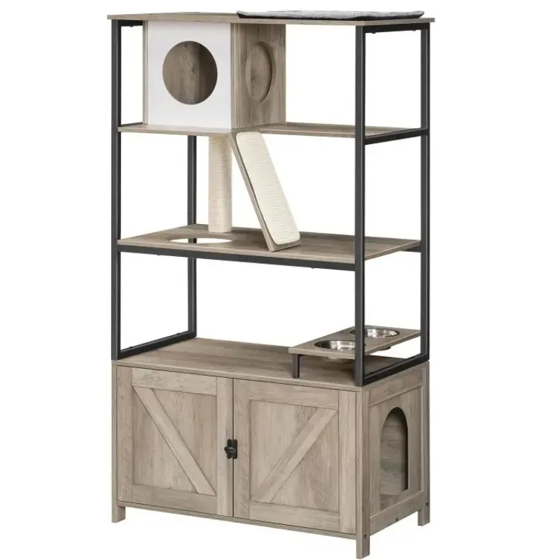 

#c Large Cat Litter Box Enclosure and Cat Tree, Cat Tower with Scratching Post