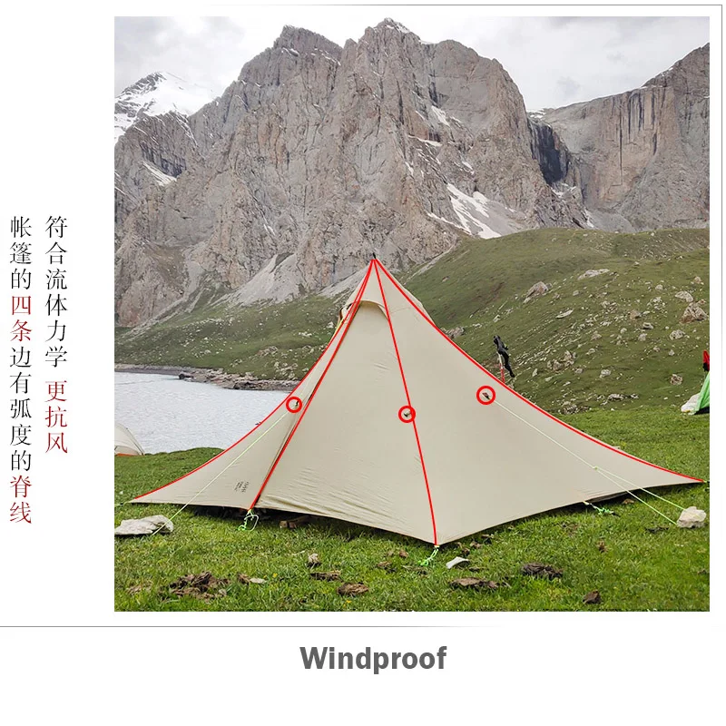 ASTA Gear Fengyin4  Pyramid 2-4 People Water-proof 2-side-silicon-coating Flysheet Ultralight 4-season Tent Inner Mesh No Poles