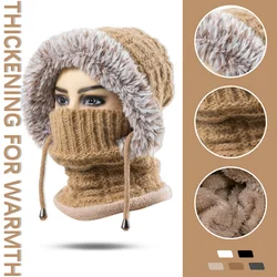 Winter Cap Scarf  Mask Set Knitting Balaclava Hat Hooded Neck Warmer Outdoor Hike Cycling Cap Women Warmth Cover Hat Hooded Cap