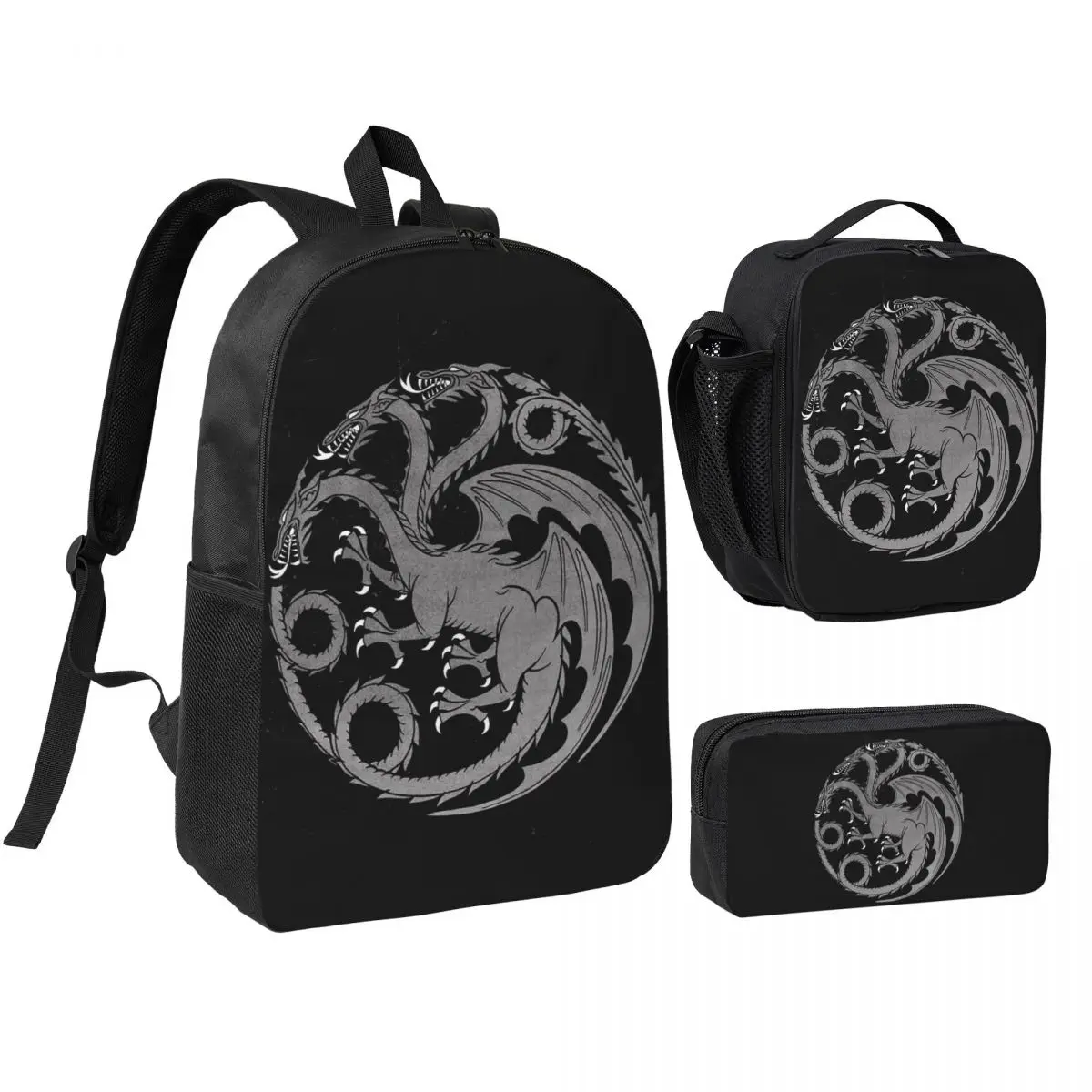 

House Targaryen Backpack Boys Girls BookBag School Bag Shoulder Bags 3ps Insulated Lunch Bag Pencil Case
