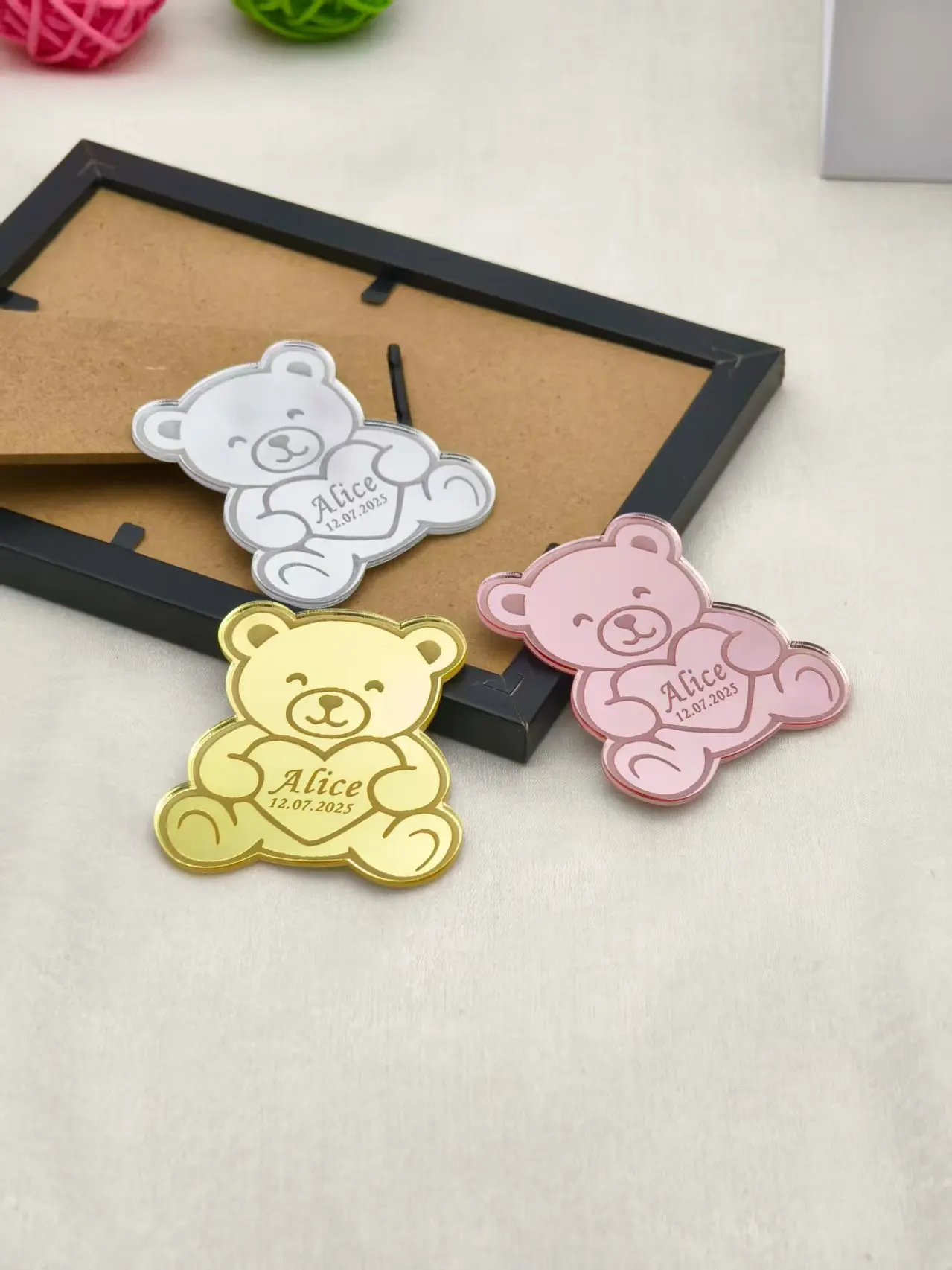 30/50/100 قطعة علامات شخصية تعميد الطفل الدب الصغير محفورة الجدول بطاقة اسم أول بالتواصل المقدس التعميد عرض الطفل #6