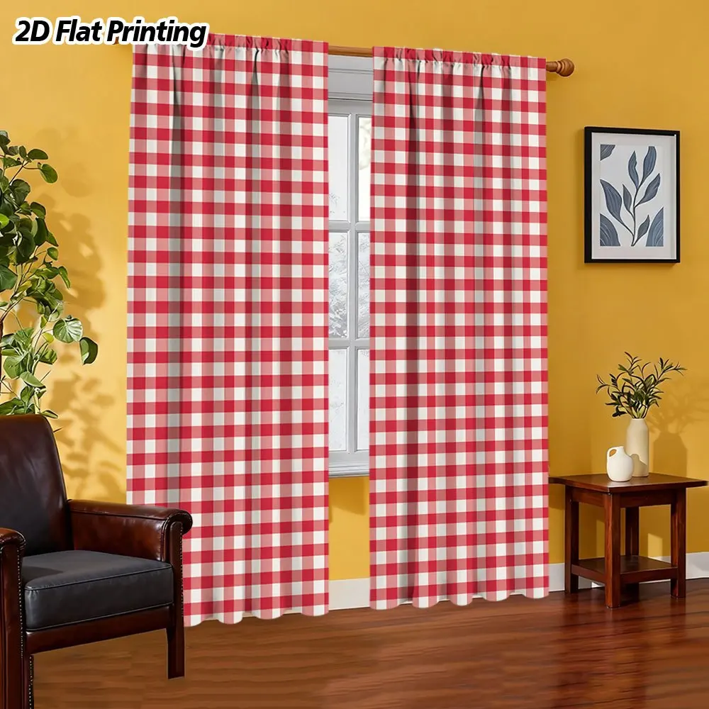 Red and White Gingham Check Pattern Curtains for Living Room Bedroom Home Window Drapes Curtain Panels