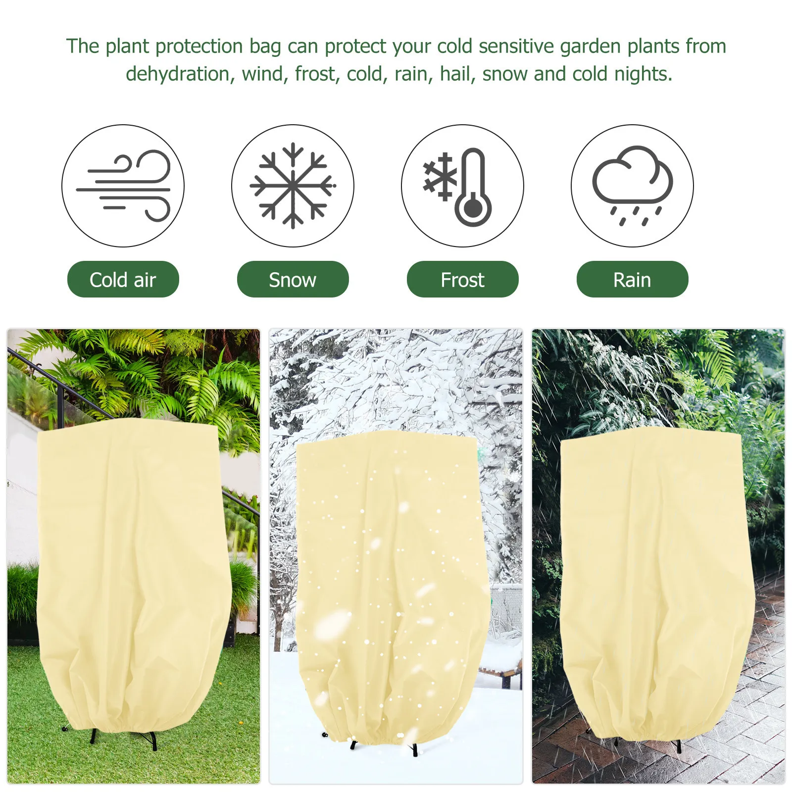 2Pcs Plant Frost Covers Non-Woven Fabric Plant Protector Drawstring Design Outdoor Garden Cold Proof Shield for Freeze