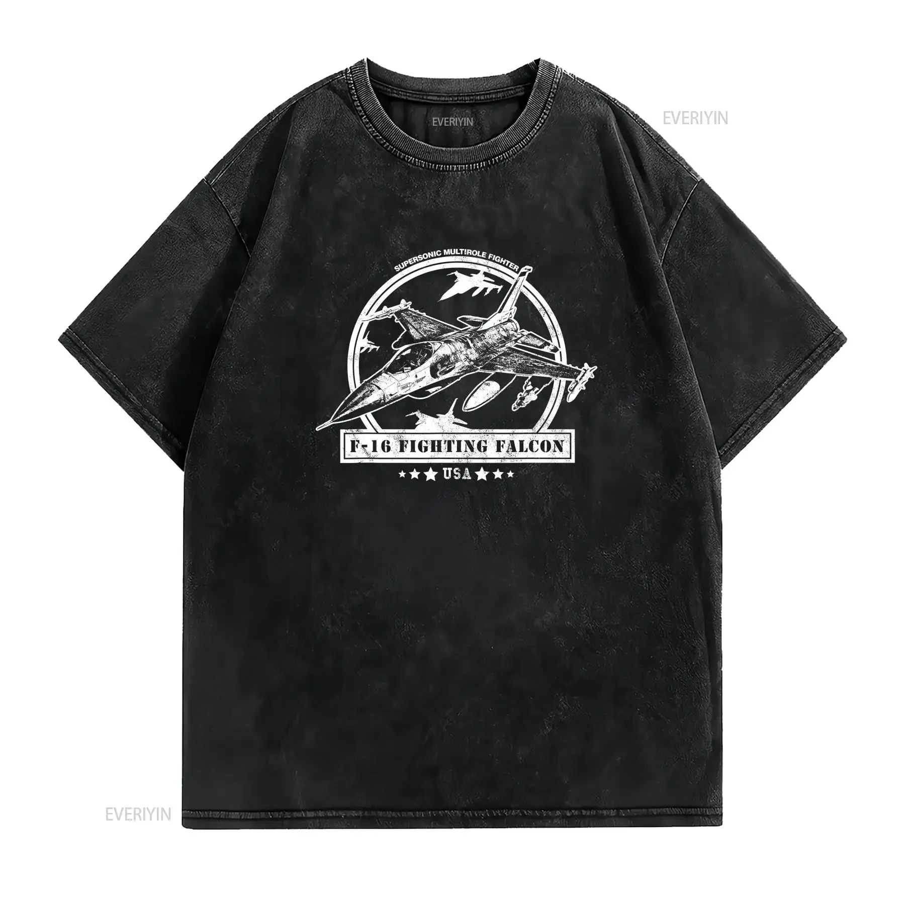 F 16 Fighting Falcon Aircraft T Shirt vintage Washed Unisex streetwear Soft fashion Comfortable homme Stretched graphic
