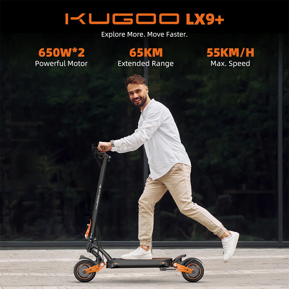Kugoo Lx9+ E-Scooter 650W Motors 120K Max Load 65Km المدى المزدوج لمسافات طويلة المدى 6061 مادة سبائك الألومنيوم