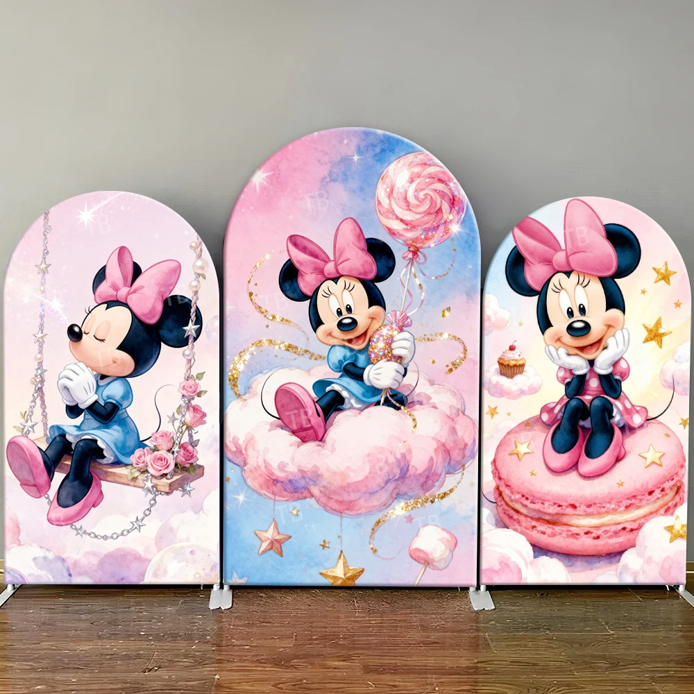 

Minnie Arch Backdrop Cover Disney Cartoon Kids Birthday Party Decor Baby Shower Photography Background Wall Elastic Fabric