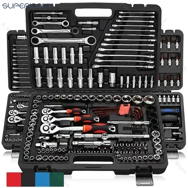 46pcs Socket Ratchet Car Repair Tool Wrench Set Head Ratchet Pawl Socket Spanner Screwdriver Professional Metalworking Tool Kit