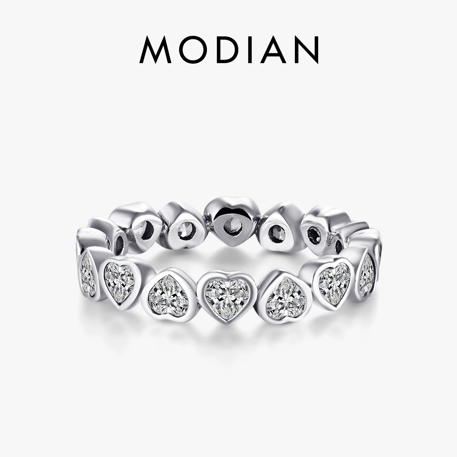 Modian Fashion Classic Cubic Zirconia Jewelry Real 925 sterling silver Love Hearts Ring Eternity Simulated Ring Bands Jewelry