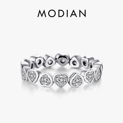 Modian Fashion Classic Cubic Zirconia Jewelry Real 925 sterling silver Love Hearts Ring Eternity Simulated Ring Bands Jewelry