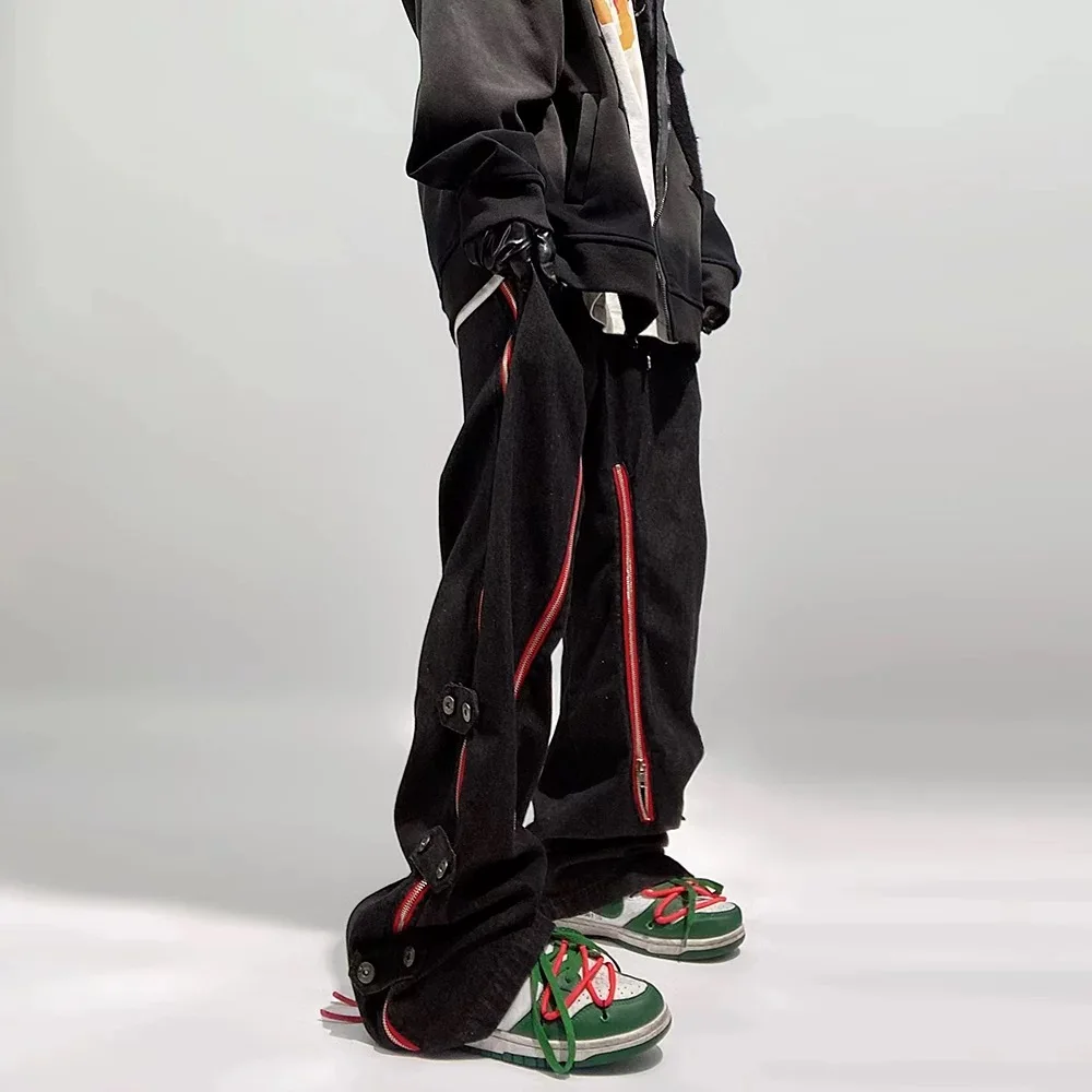 American Goods Harajuku Casual Loose Punk Rock Straight Wide-Leg Pants Street Y2K Cargo Pants Retro Street Zipper Split Jeans