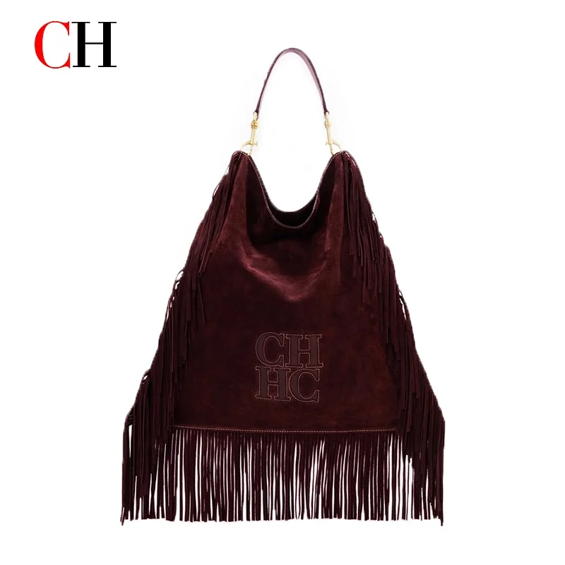 CH New Women Fringe Hobo Bag Suede Texture Large Capacity Shoulder Crossbody Bag Vintage Bohemian Handbag