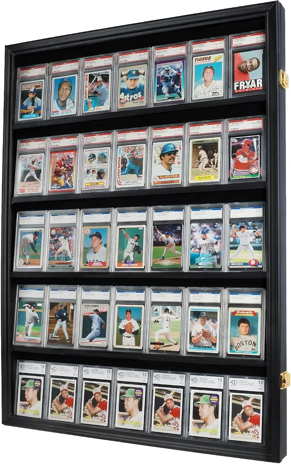

Lockable 35 Graded Sports Card Display Case, for Football, Baseball, Basketball, Hockey Cards, Black Finish