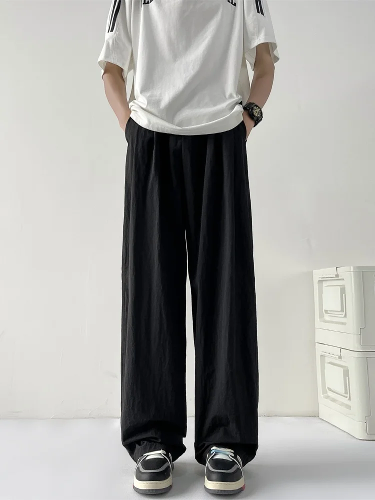 

Мужские летние тонкие прямые брюки с широкими штанинами, быстросохнущие, повседневные, в стиле High Street, свободного кроя, с эластичным поясом, длинные