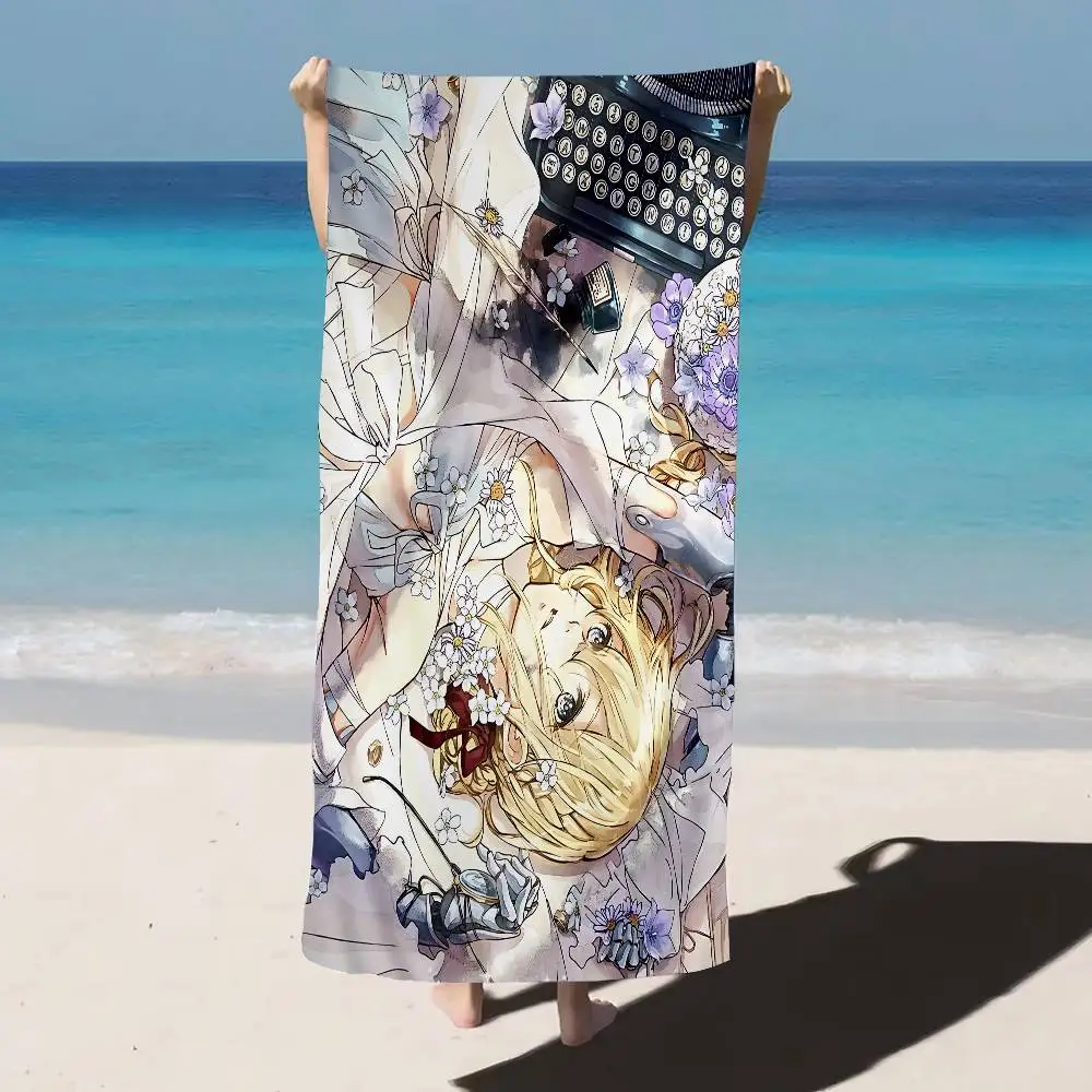 Japanese Violet Evergarden Microfiber Blanket Quick Drying Beach Towels Oversized Printing Super Absorbent Pool Towel Blanket